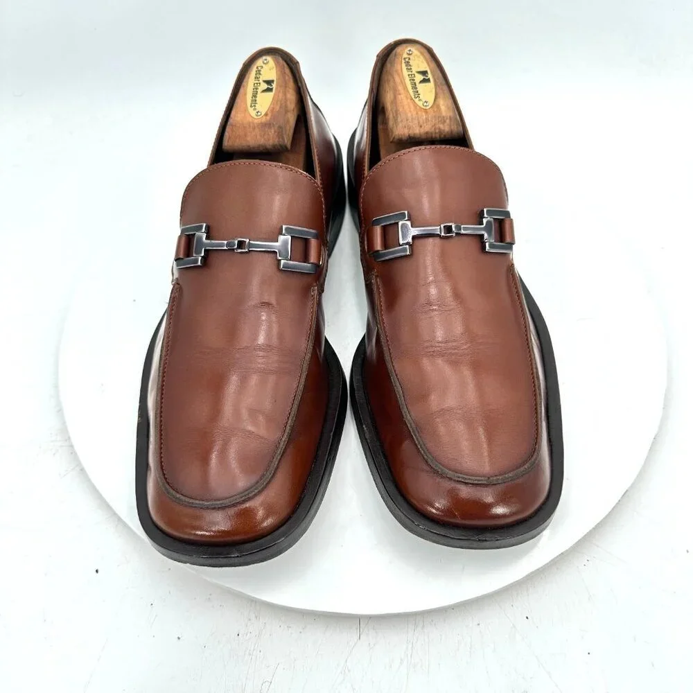 Gucci Men Size EU 40E US 6.5 Brown Leather Silver Horsebit Slip On Loafer Shoes